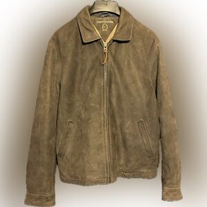 Tommy Hilfiger Brown Leather Bomber Jacket Quilt Lined Size Large